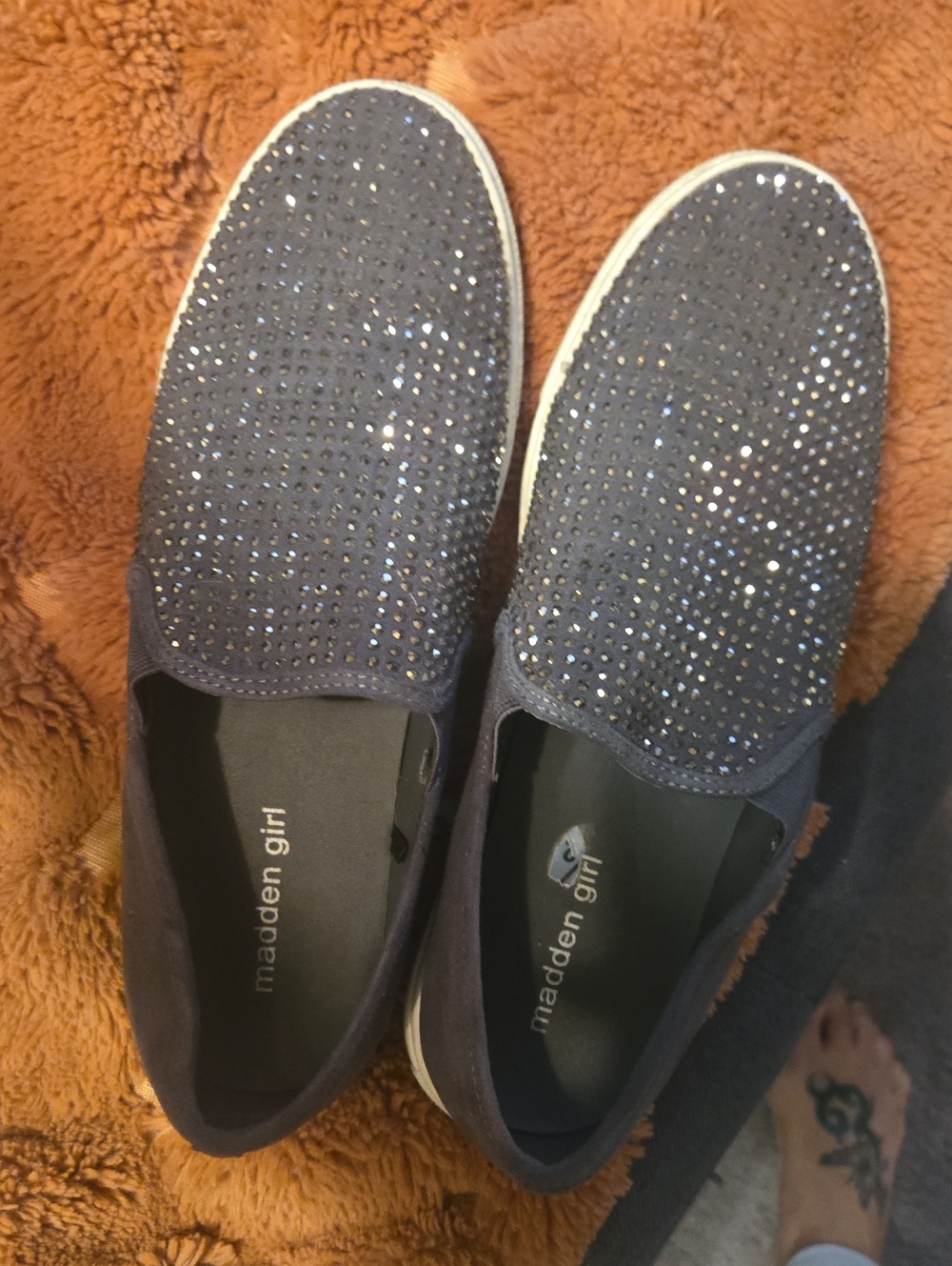 Madden Girl Gray Slip-On Rhinestone Loafers
